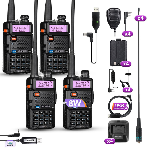 Baofeng UV-5R 8W Walkie-Talkie Radio (4-Pack)